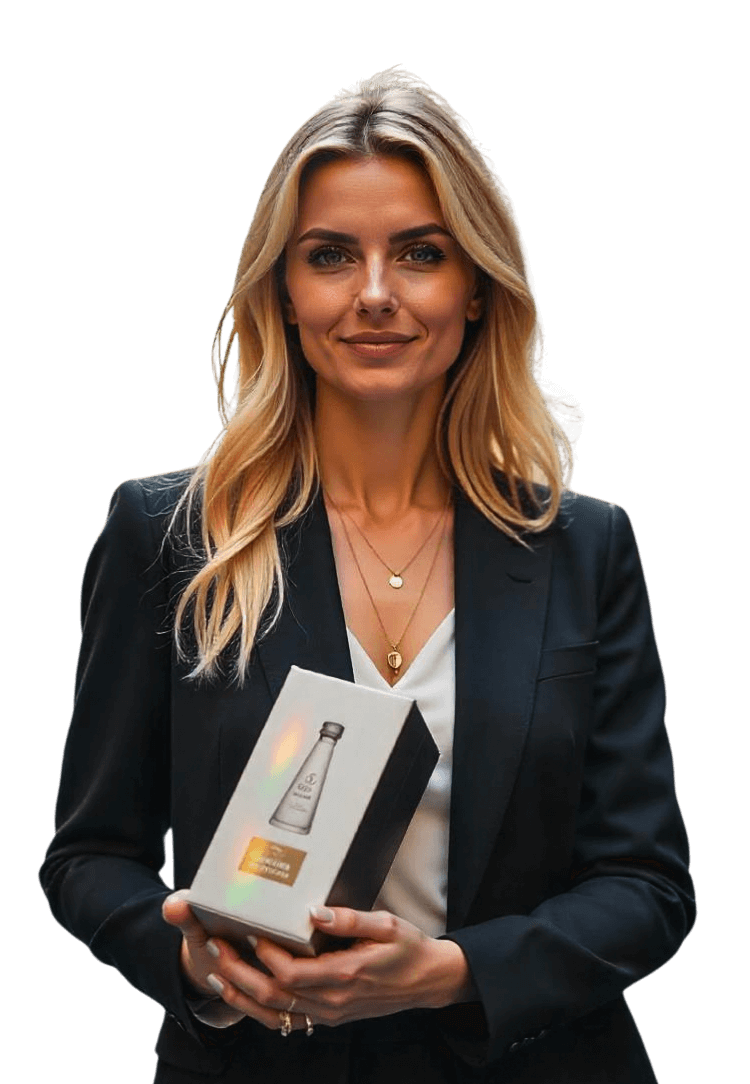 Woman With Bottle Packaging Boxes