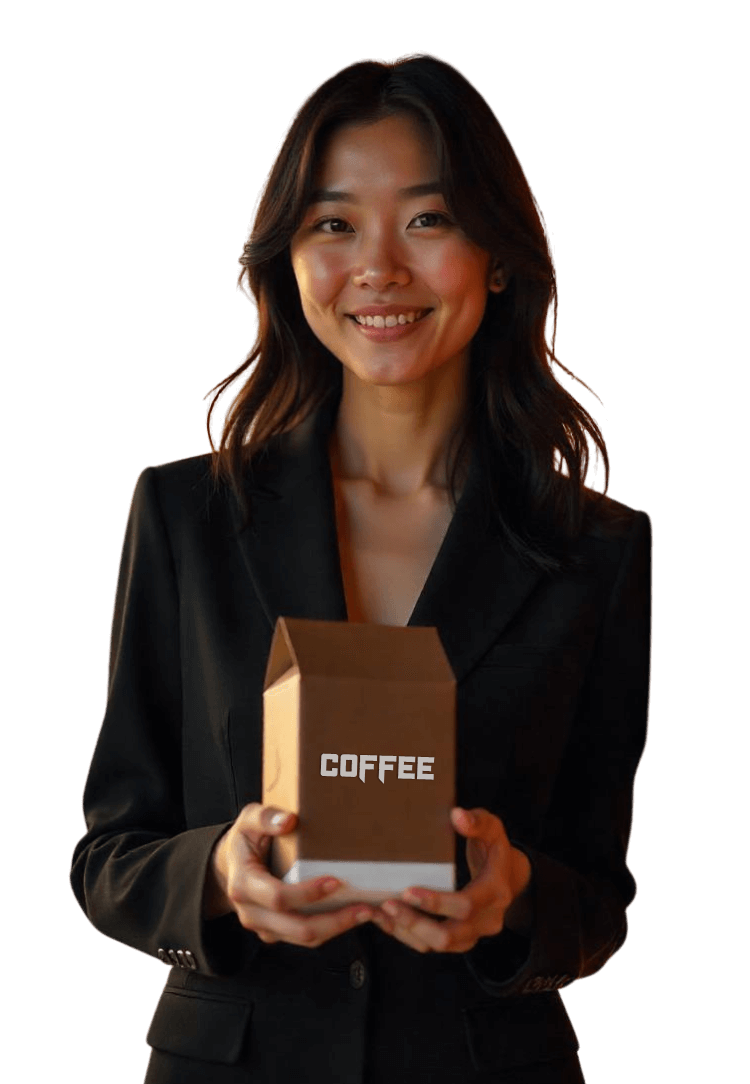 Woman With Coffee Packaging Box