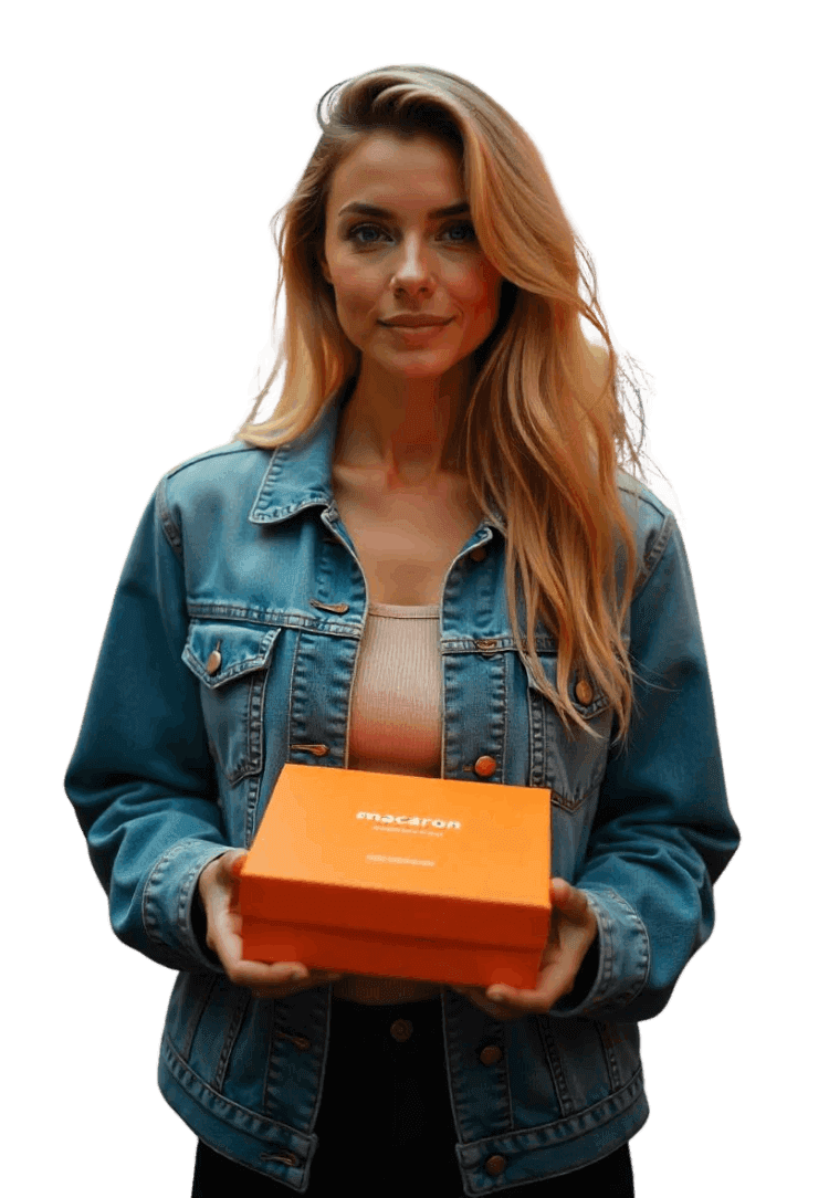 Woman With Macaron Packaging Box