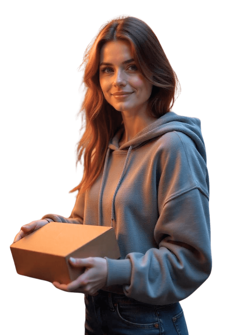 Woman With Rigid Packaging Box