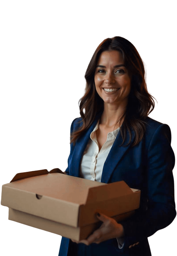 Women with Pizza Packaging Boxes