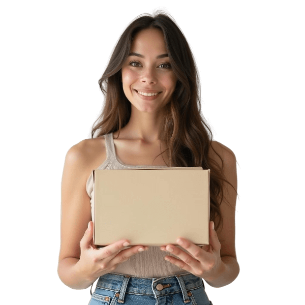 a girl holding a box of matelized box