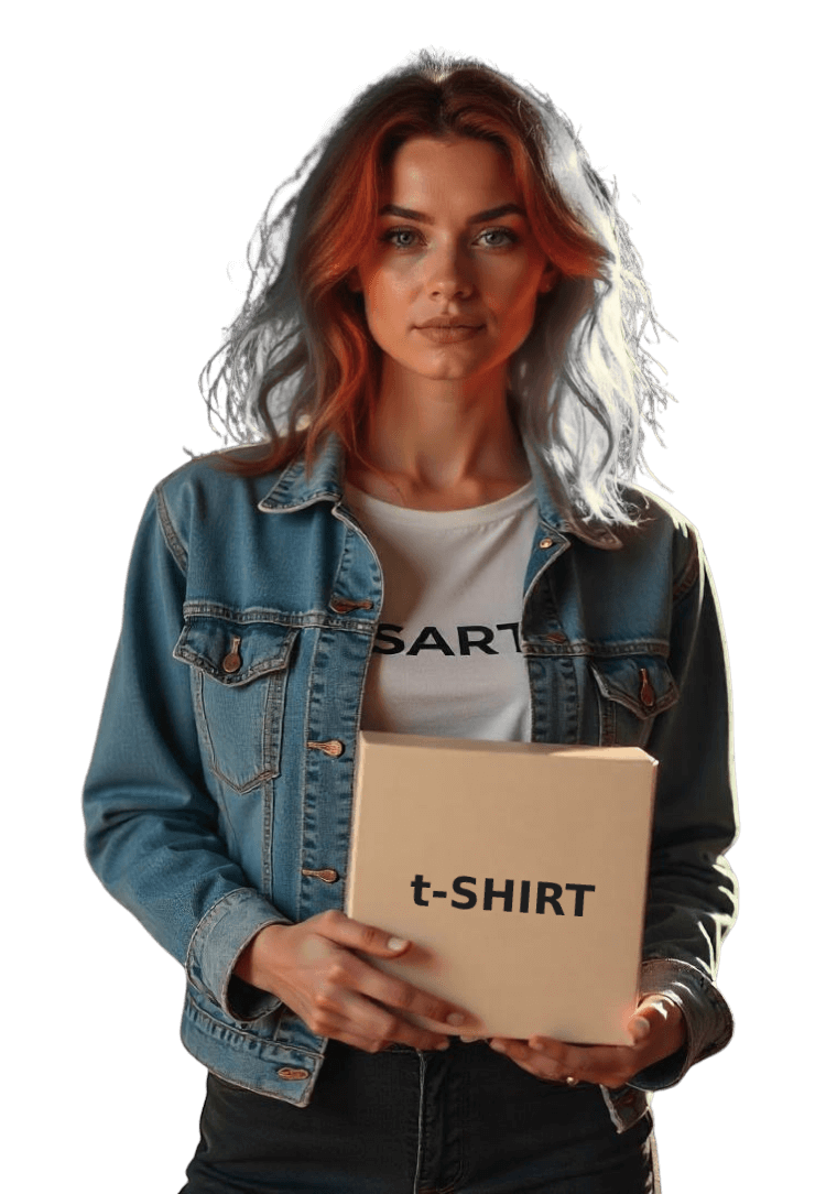 Woman holding tshirt packaging boxes
