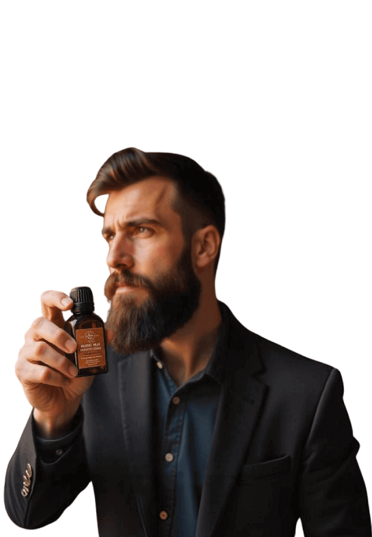 Man holding Beard oil packaging box